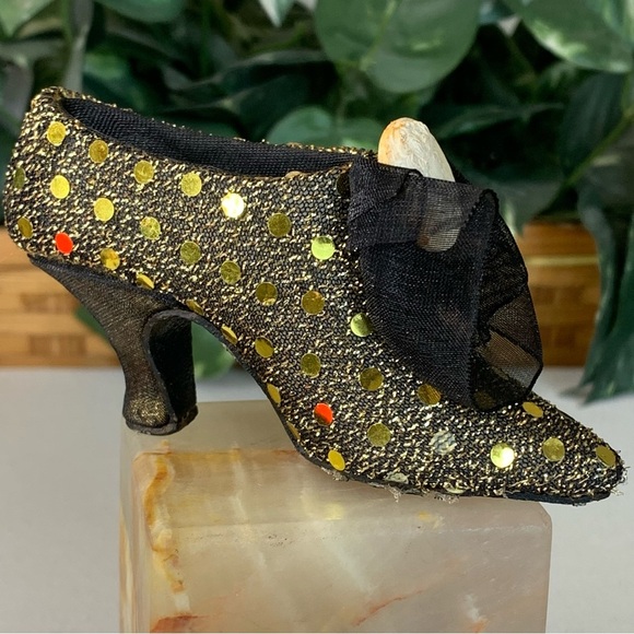 Vintage Other - Miniature Victorian Shoe High Heel Slipper Sequins Cameo Bow Glam Decoration 4.2